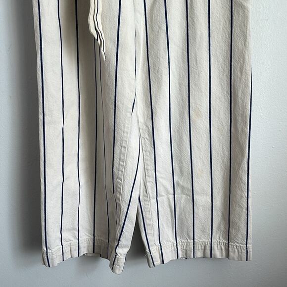 Anthropologie Hedda railroad striped ruffle zip up cropped jumpsuit sz 4 - Picture 3 of 9
